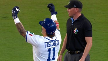 Andrew Fischer hits two-run double after interference