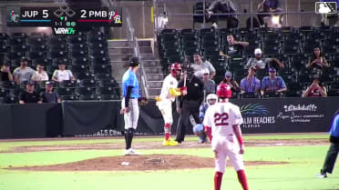 Yairo Padilla doubles (7) on a fly ball to center fielder Andres Valor. Sebastian Dos Santos scores.