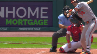 Coby Mayo hit by pitch after review