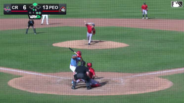 Rainiel Rodriguez doubles (8) on a fly ball to center fielder Khadim Diaw. Tai Peete scores.