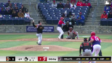 Eli Willits triples (1) on a sharp fly ball to center fielder DJ Layton. Juan Cruz scores. Jordan Williams scores.