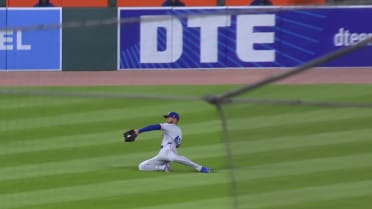 Leody Taveras makes a tumbling catch in center field