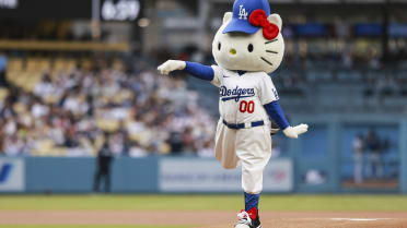 Hello Kitty throws out the first pitch for Dodgers
