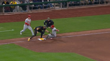Ball ruled in-play, Schwarber out after review
