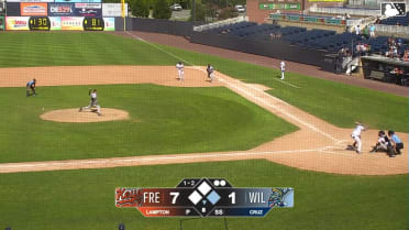 Ronny Cruz doubles (15) on a sharp fly ball to center fielder Braylin Tavera. Chris Hacopian scores.