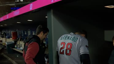 Nolan Arenado is hit by pitch and exits game in the 9th