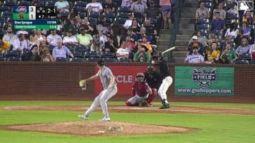 Easton Carmichael homers (14) on a fly ball to center field.
