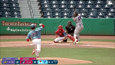 Quentin Young singles on a ground ball to left fielder Lane Haworth, deflected by center fielder Will Gasparino. Colby Turner scores.
