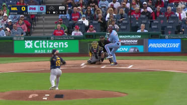 Trea Turner's bat flies out and hits the broadcast camera