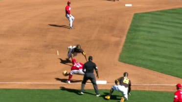 Jay Allen II hoses Nick Castellanos at third base