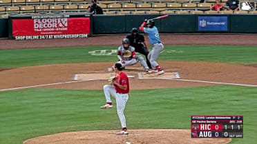 Paulino Santana singles on a sharp line drive to right fielder Conor Essenburg. Yolfran Castillo scores.