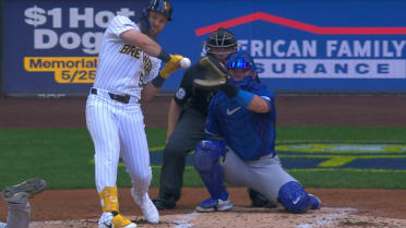Jake Bauers gets hit by a pitch after review