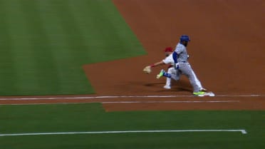 Adolis García out at first after review