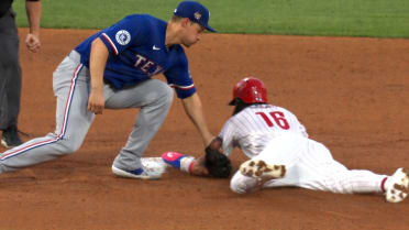 Brandon Marsh steals second base after review