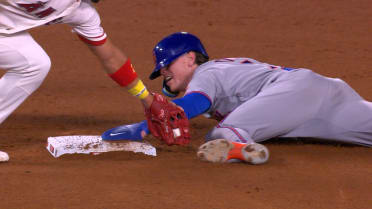 Brett Baty caught stealing second base after review