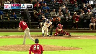 Charles Davalan singles on a line drive to right fielder Won-Bin Cho. Mike Sirota scores.