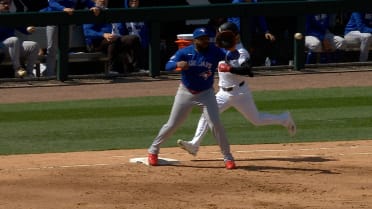 Chase Meidroth beats out double play after review