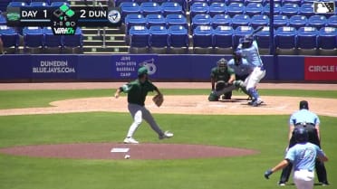 Juan Sanchez doubles (9) on a ground ball to center fielder Kyle Henley, deflected by second baseman Bernard Moon. Blaine Bullard scores. Alejandro Kirk to 3rd.