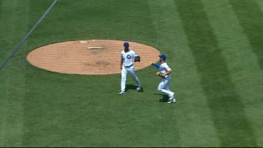 Colin Rea catches a comebacker to start a double play
