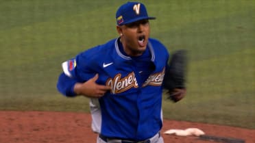 Keider Montero celebrates after striking out Cuthbert