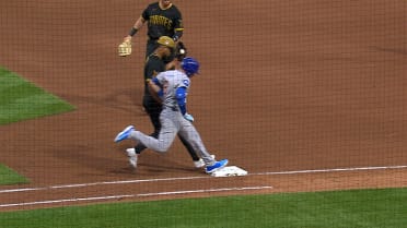 Ian Happ safe at first after challenge