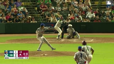 Malcolm Moore doubles (8) on a line drive to center fielder Druw Jones. Yeison Morrobel scores.