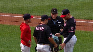 Cade Cavalli gets glove inspected