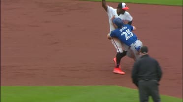 Varsho steals second, collides with Jorge Mateo 