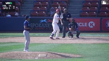 Tanner Thach doubles (9) on a fly ball to center fielder Jakey Josepha. Roldy Brito scores.