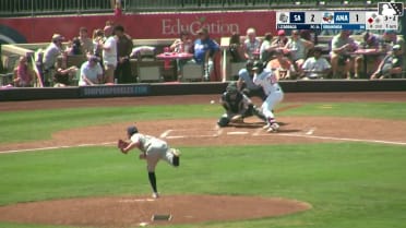 Carlos Virahonda doubles (1) on a ground ball to left fielder Albert Fabian. Druw Jones scores.