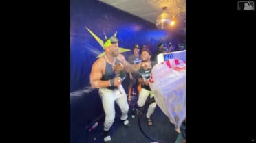 Yandy Díaz and Junior Caminero celebrate with steak