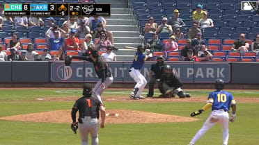 Ralphy Velazquez doubles (9) on a line drive to left fielder Frederick Bencosme. Jose Devers scores.