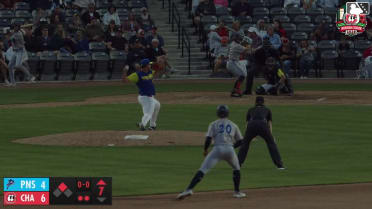 Brendan Jones singles on a line drive to left fielder Shane Sasaki. Michael Snyder scores.