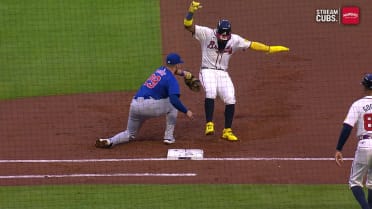 Ronald Acuña Jr. is caught out at first after review