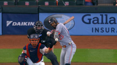 Byron Buxton gets hit in elbow, exits game