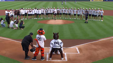 Western Michigan hockey coach throws out first pitch