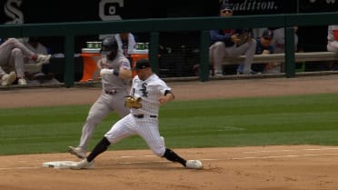 Connor Wong safe at first after White Sox challenge