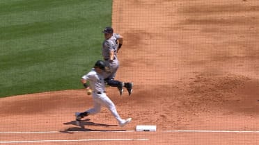 Ben Rice makes acrobatic tag for the out after review