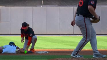 Keegan Akin picks off José Caballero after a review