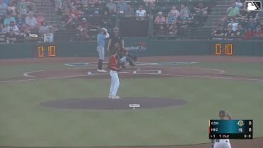 Taitn Gray triples (1) on a ground ball to right fielder Kaden Carpenter. Slater de Brun scores.