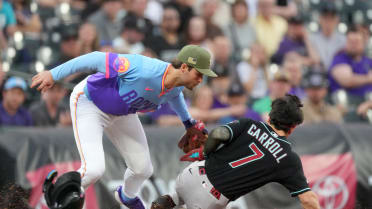 Corbin Carroll steals third after challenge