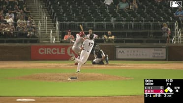 Cam Collier singles on a ground ball to center fielder Ryan Burrowes. Leo Balcazar scores.