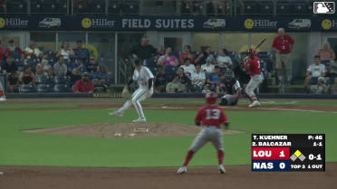 Leo Balcazar singles on a line drive to left fielder Tyler Black. Francisco Urbaez scores.
