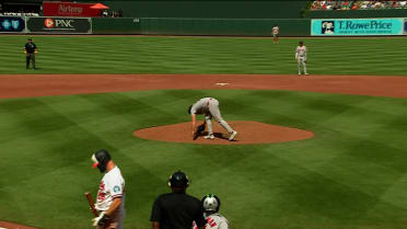 Payton Tolle completes a push-up on the mound