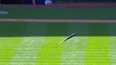 Matt Carpenter breaks his bat before it tips the ball