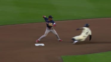 Red Sox turn a double play in the 4th inning 