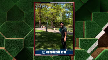 Eduardo Rodriguez plays catch in Central Park
