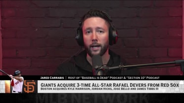 Jared Carrabis reacts to Rafael Devers being traded