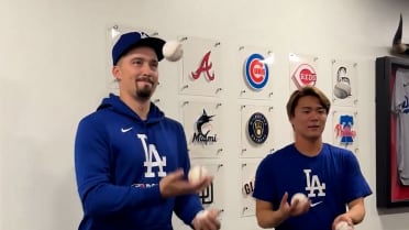 Snell and Yamamoto show off their juggling skills 