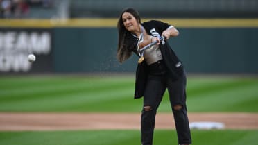 Abbey Murphy shoots ceremonial first pitch
